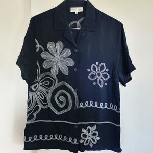 David Dart Collection Button Down Womens M Navy Excellent Soutache Rayon Shirt